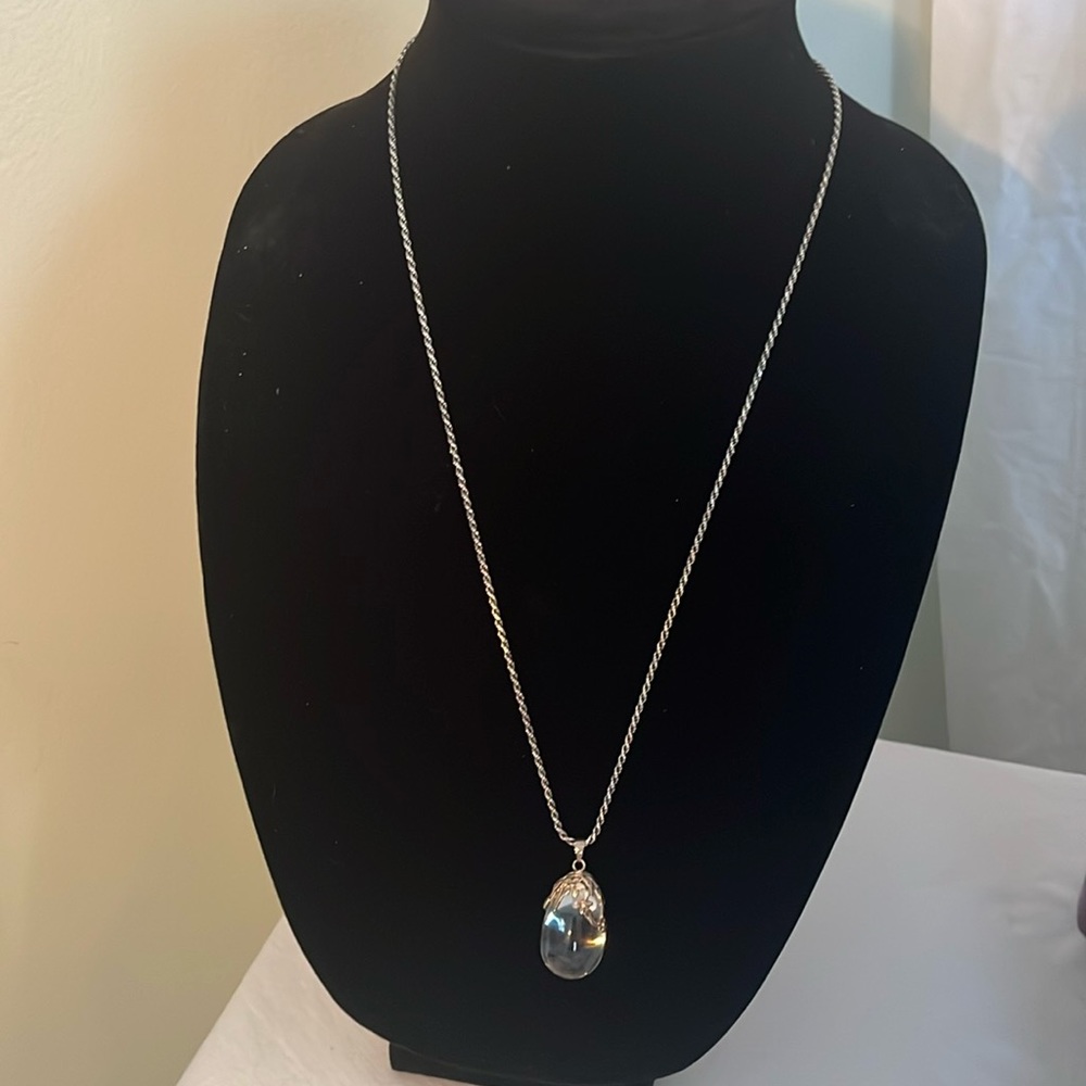 925 silver rope chain with crystal egg shaped pendant